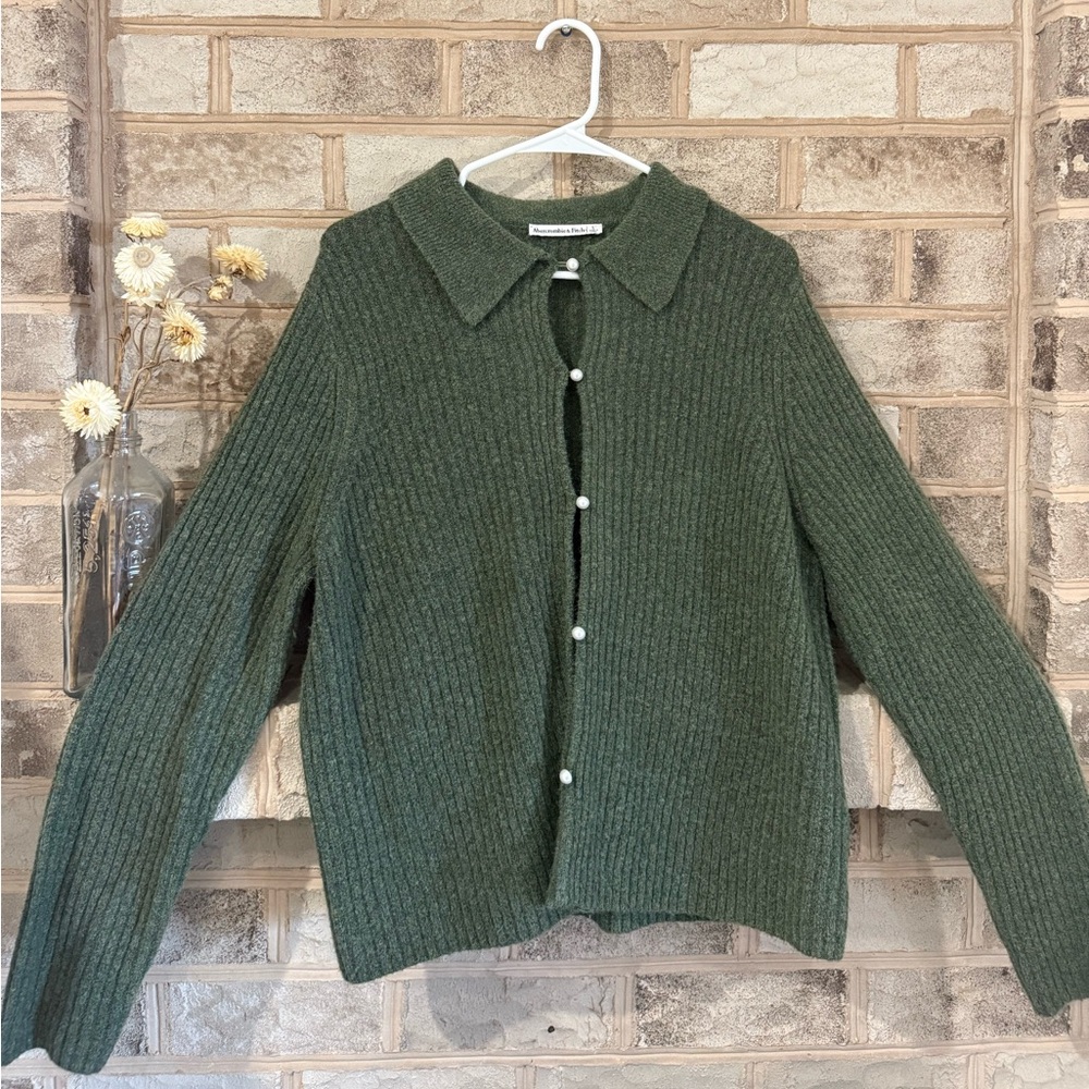 Green Ribbed Button-Up Sweater Cardigan - Abercrombie & Fitch